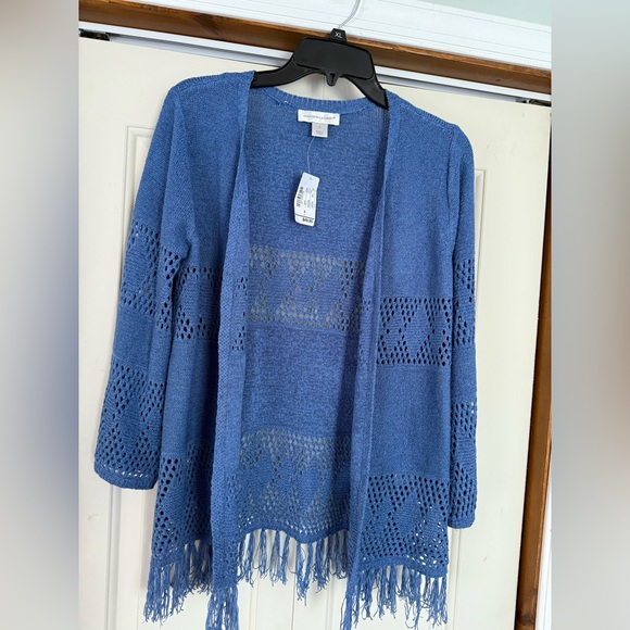 NWT Christopher Banks open front crocheted fringe cardigan size small - Picture 1 of 12